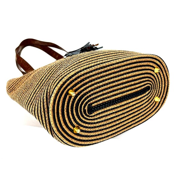 Shoulder Handbag Hobo Brown Textured woven Faux Leather Tassel Boho Chic - Picture 8 of 16